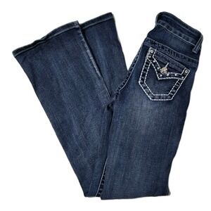 Wax Jeans Women's Denim Size 0/24 Blue Stretch Rhinestone Pockets Flare Leg